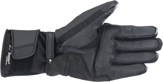 Alpinestars Denali Aerogel Drystar gloves in black, small size, featuring protective padding and made for motorcycle riding.