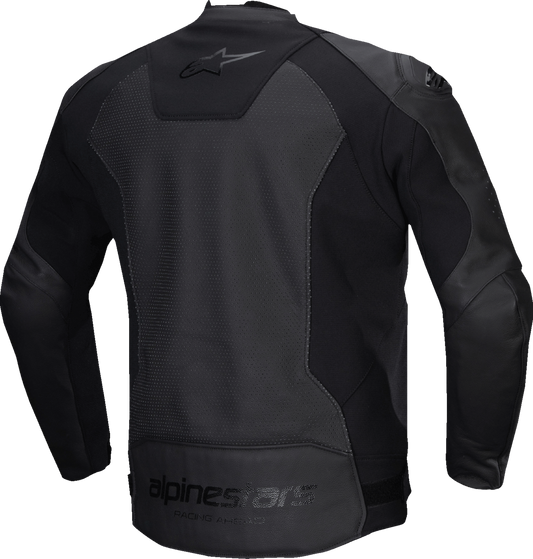 Alpinestars Faster v3 Airflow Leather Jacket in black, US 48 / EU 58, featuring sleek leather design and airflow ventilation.