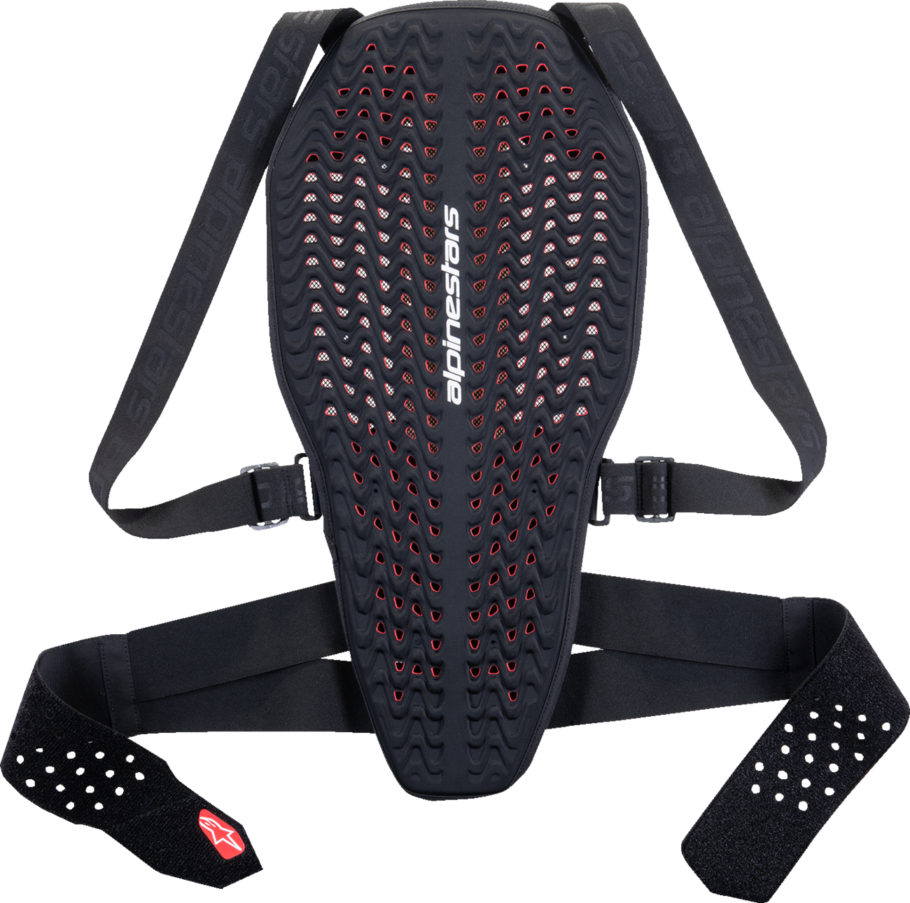 Alpinestars Nucleon Plasma back protector in medium size, black, white, and red color, showing the padded protective gear.