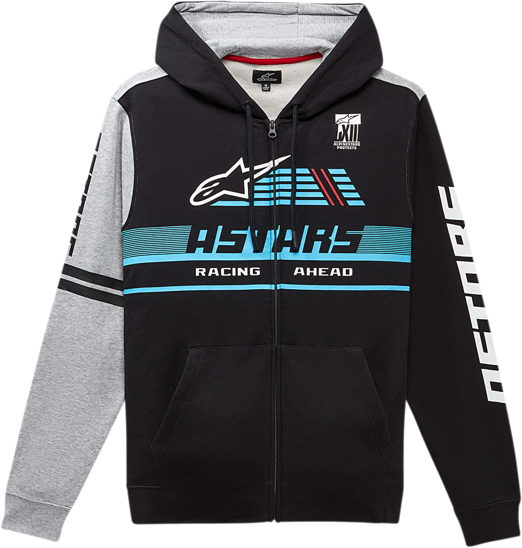 Black Alpinestars Overtake Hoodie in size XL with front pocket and logo details, made from comfortable fabric.