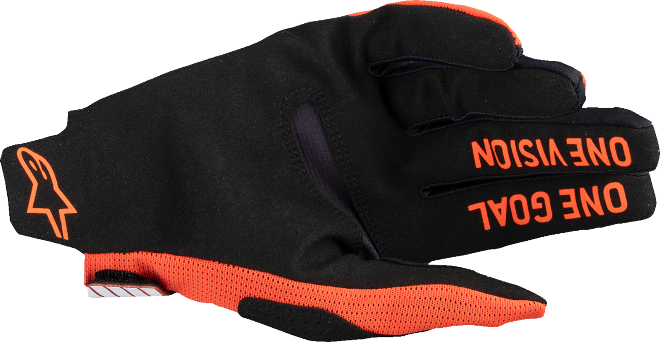 Alpinestars Radar Pro MX gloves in hot orange, small size, featuring protective padding and grip details.