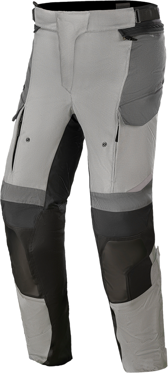 Alpinestars Stella Andes v3 Drystar waterproof gray women's motorcycle pants with removable thermal liner, size 2XL, on model.