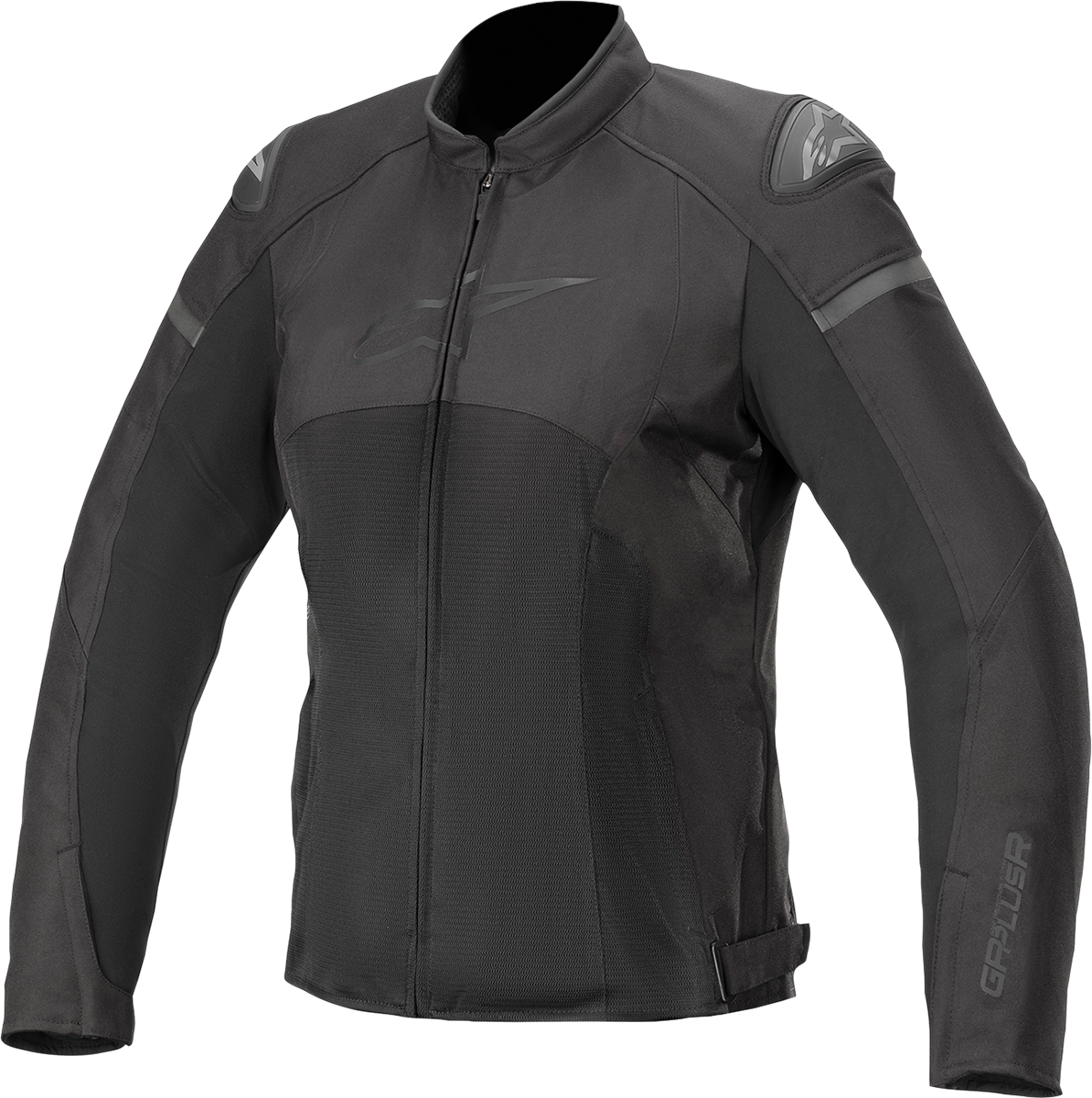 Alpinestars Stella T-GP Plus R v3 Air motorcycle jacket in black, XS, featuring protective armor and ventilation panels.