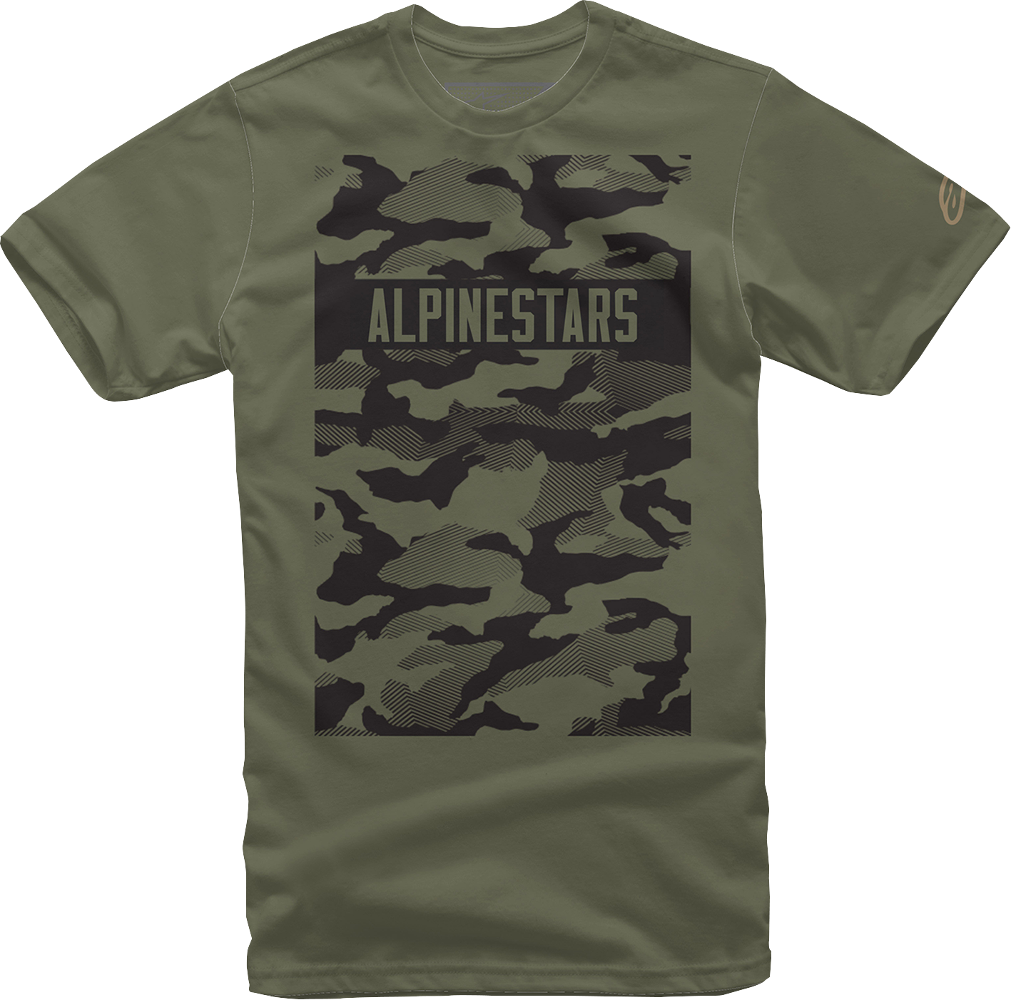 Alpinestars Terra T-Shirt in military green, medium size, featuring the ALPINESTARS logo on a casual cotton shirt.
