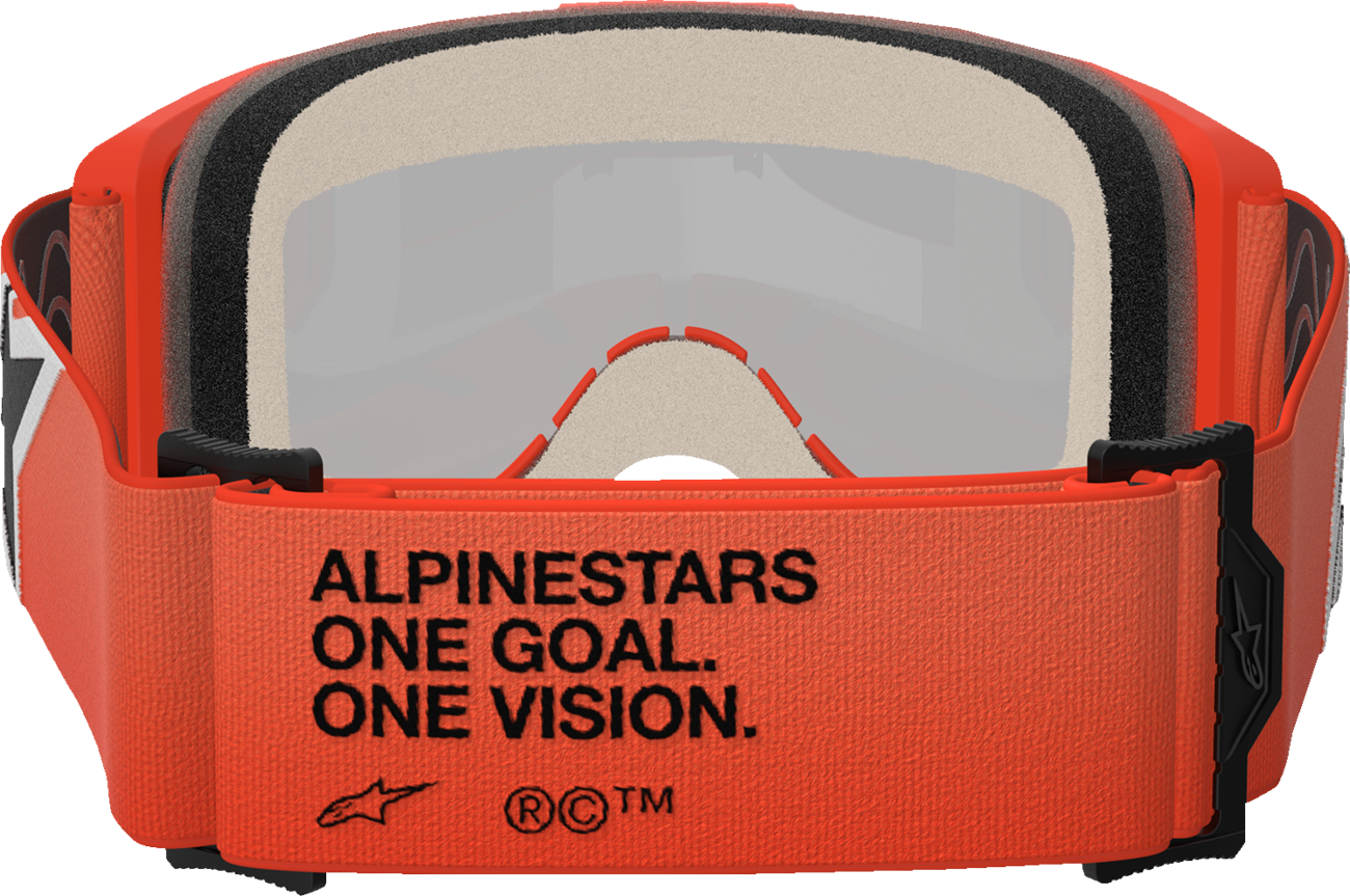 Alpinestars GOGGLES Vision 5 goggles with orange frame and red mirror lens for motocross or off-road riding.