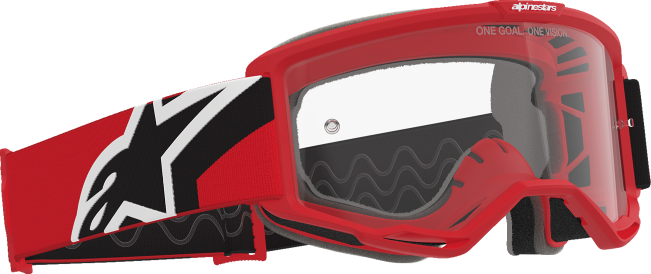 Alpinestars GOGGLES Vision OTG goggles in red, black, and white with clear lens, designed for motorcycle riding.
