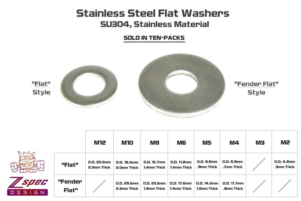 ZSPEC M4 Flat Washers, SUS304 Stainless, 10-Pack - Howling Moto