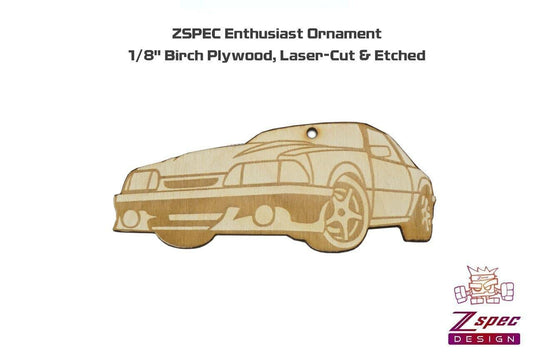 ZSPEC Laser-Engraved Birch Ornament, Style: Ford Mustang Fox-Body, ~5-inch Wide - Howling Moto