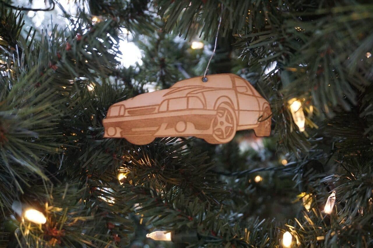 ZSPEC Laser-Engraved Birch Ornament, Style: Ford Mustang Fox-Body, ~5-inch Wide - Howling Moto