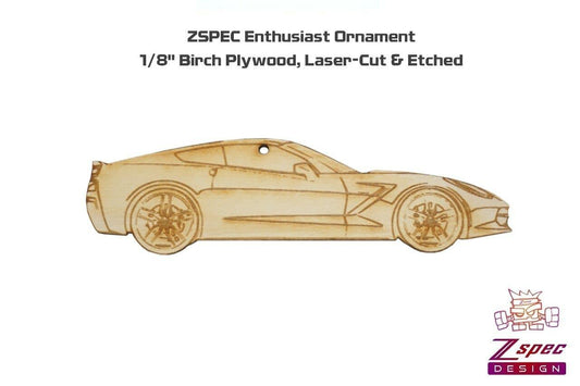 ZSPEC Laser-Engraved Birch Ornament, Style: Corvette C7, ~5-inch Wide - Howling Moto