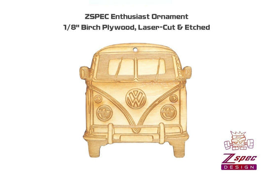 ZSPEC Laser-Engraved Birch Ornament, Style: VW Vintage Bus, ~5-inch Wide - Howling Moto