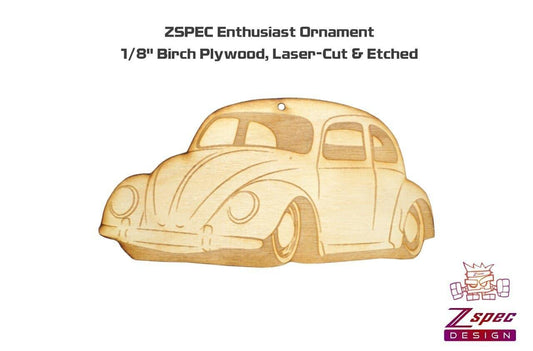 ZSPEC Laser-Engraved Birch Ornament, Style: VW Classic Beetle/Bug, ~5-inch Wide - Howling Moto
