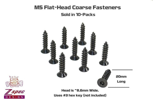 ZSPEC Black FHSC M5x20mm Coarse Flat-Head FHSC Fasteners, Stainless, 10-Pack - Howling Moto