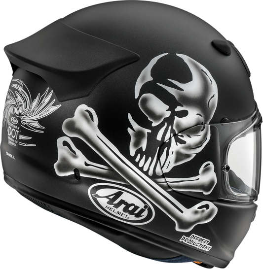 Arai Helmets Contour-X Jolly Roger motorcycle helmet in large size, featuring a detailed black and white design with the Jolly Roger logo.