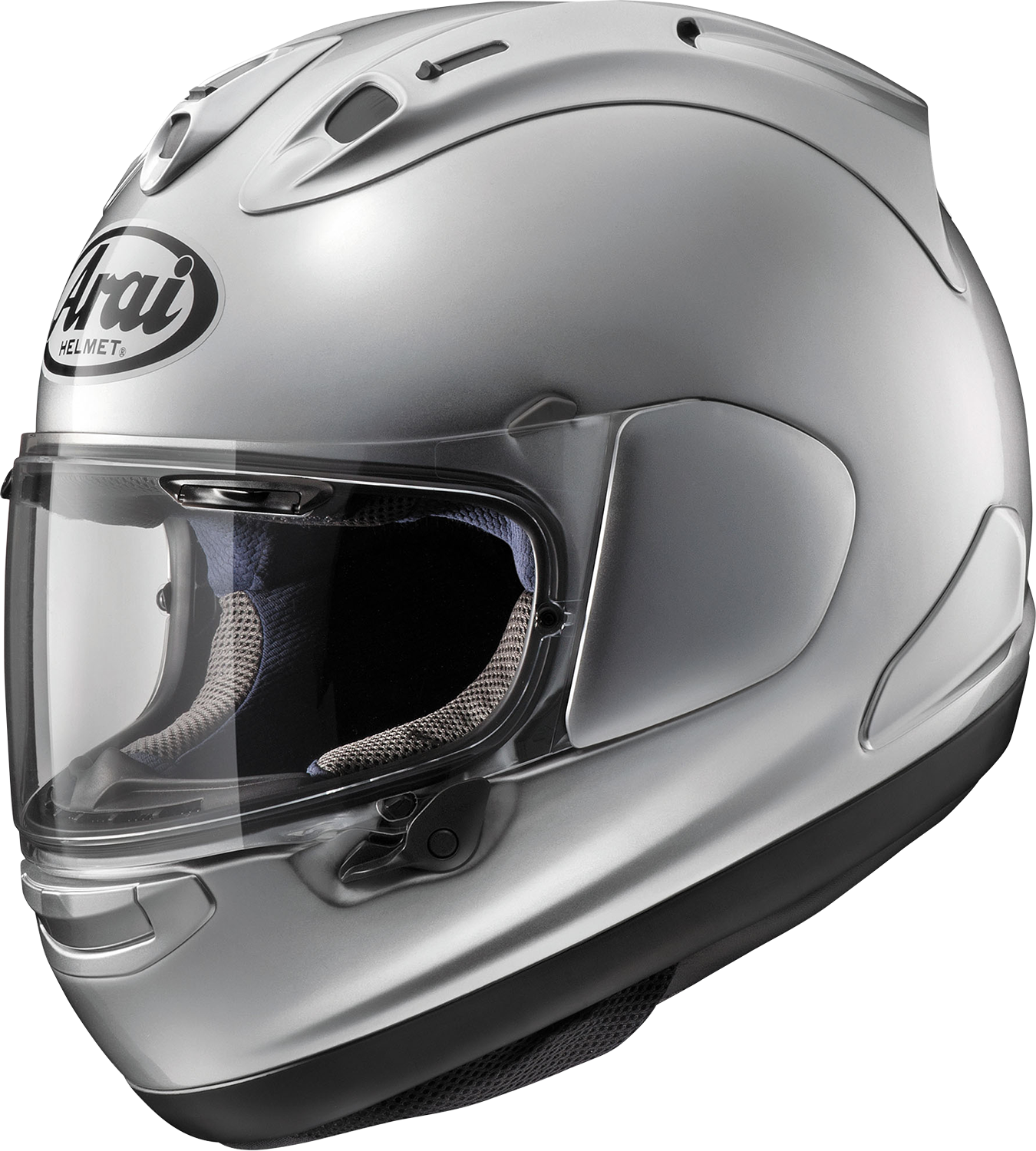 Arai Helmets Corsair-X motorcycle helmet in aluminum silver, small size, with a sleek, aerodynamic design.