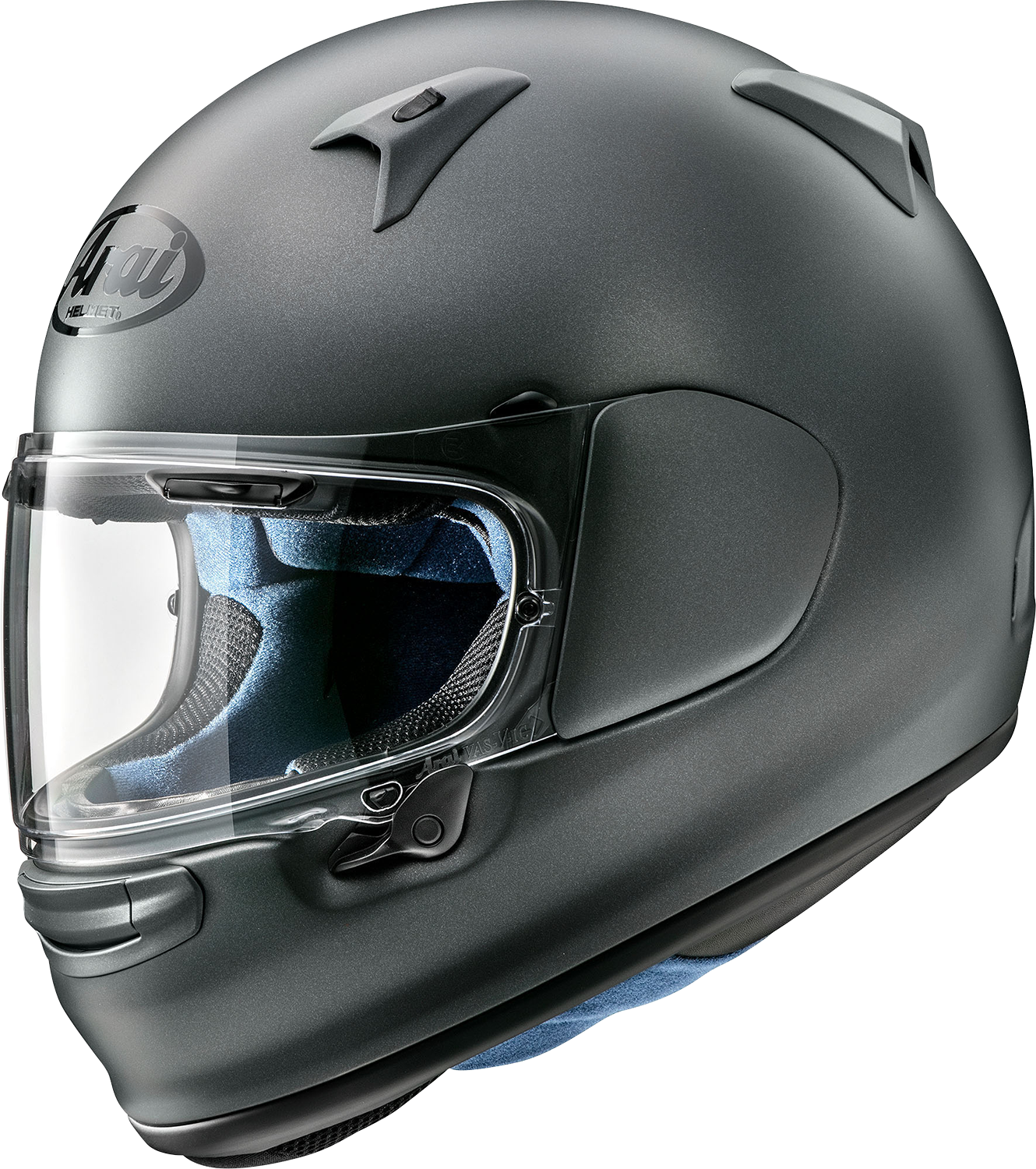 Arai Helmets Regent-X motorcycle helmet in gun metallic frost finish, size 2XL with vent openings and sleek aerodynamic design.