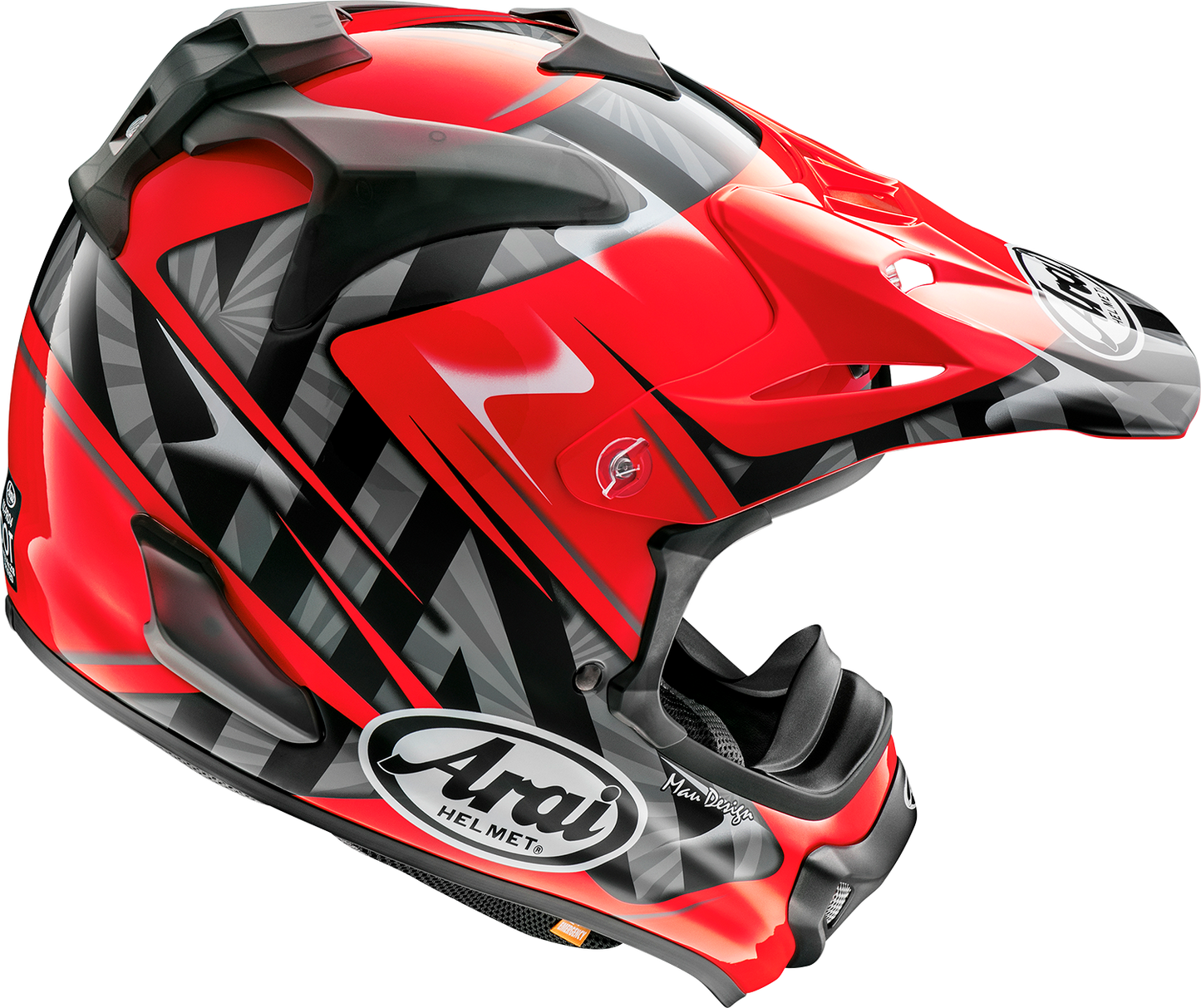 Red ARAI Helmets VX-Pro4 Scoop helmet in XS size with vented design and sleek aerodynamic shape.