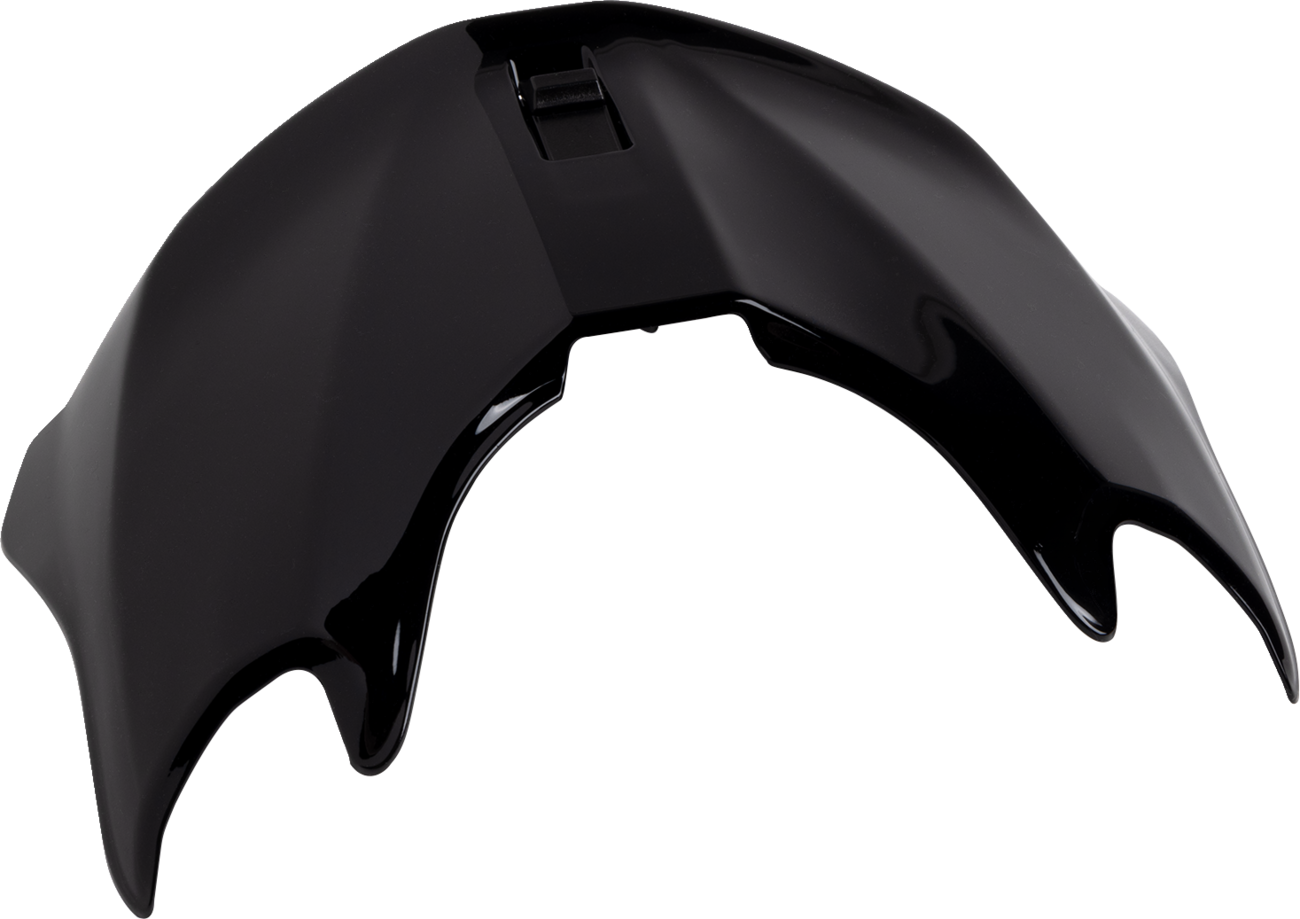 Arai helmets XD-5 black spoiler part, motorcycle helmet accessory for Arai helmets, with sleek black design and attachment points.