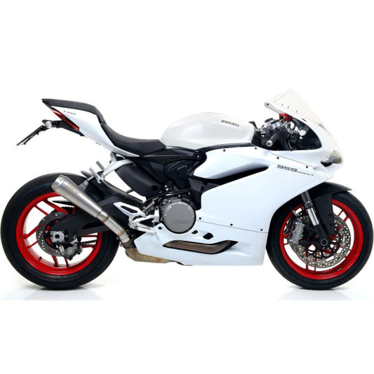 Ducati 959 Panigale Arrow Pro-Race titanium slip-on exhaust with welded link pipe, homologated for 2016-2019 US models.