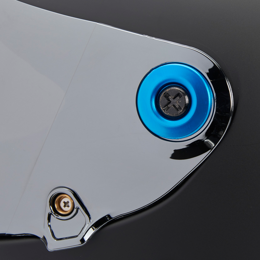 Black screw and blue baseplate hardware kit for helmets, compatible with BILTWELL Gen 2 helmets by Bill's Exhausts.