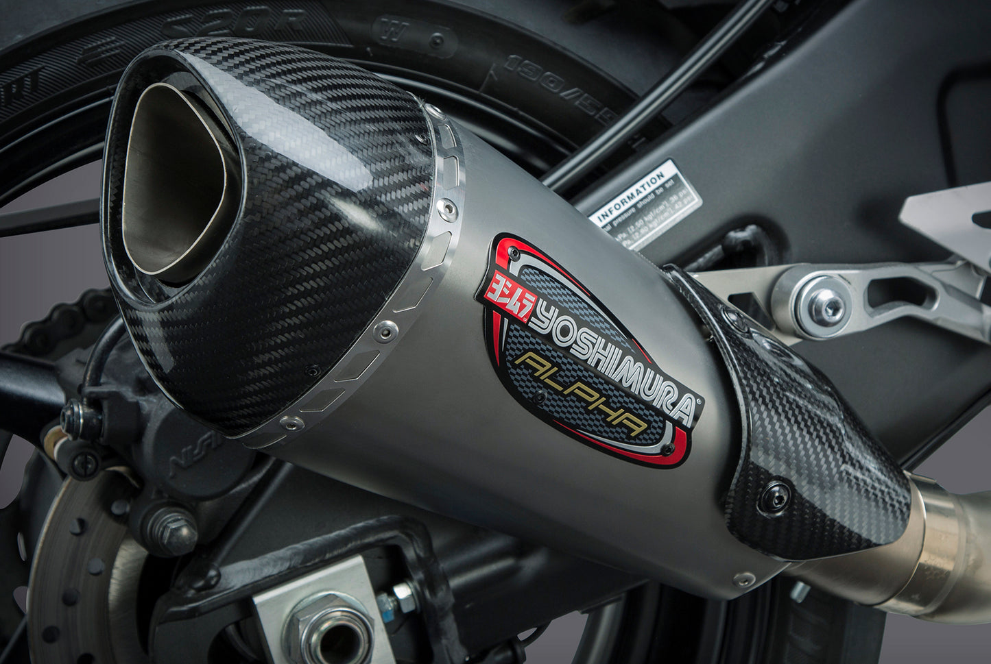 YOSHIMURA Yoshimura Exhaust Street Alpha T Slip-On SS and CF Works, motorcycle exhaust with stainless steel and carbon fiber details