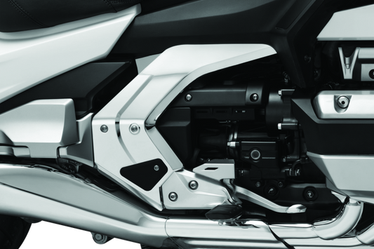 Kuryakyn Omni Frame Covers in chrome for 2018-2020 Honda Gold Wing GL1800 motorcycle, showing sleek chrome finish and detailed design