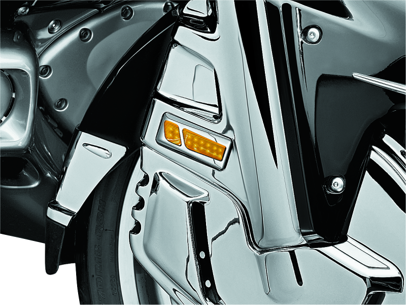 Kuryakyn LED front reflector conversion light installed on Honda GL1800B Gold Wing F6B motorcycle for improved visibility.