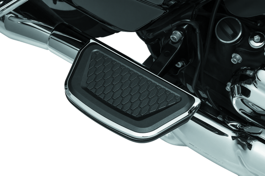 Kuryakyn Chrome Hex Passenger Board Inserts for Harley Davidson 2008-2009 motorcycle, part #5902, shown on bike.