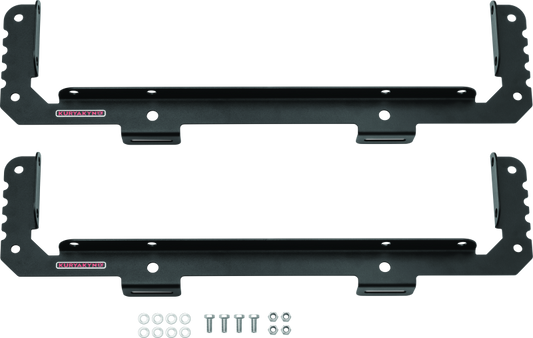 Kuryakyn Takrak Utility Cradles in black, heavy-duty UTV tool and gear holders mounted on Polaris Ranger or similar vehicles.