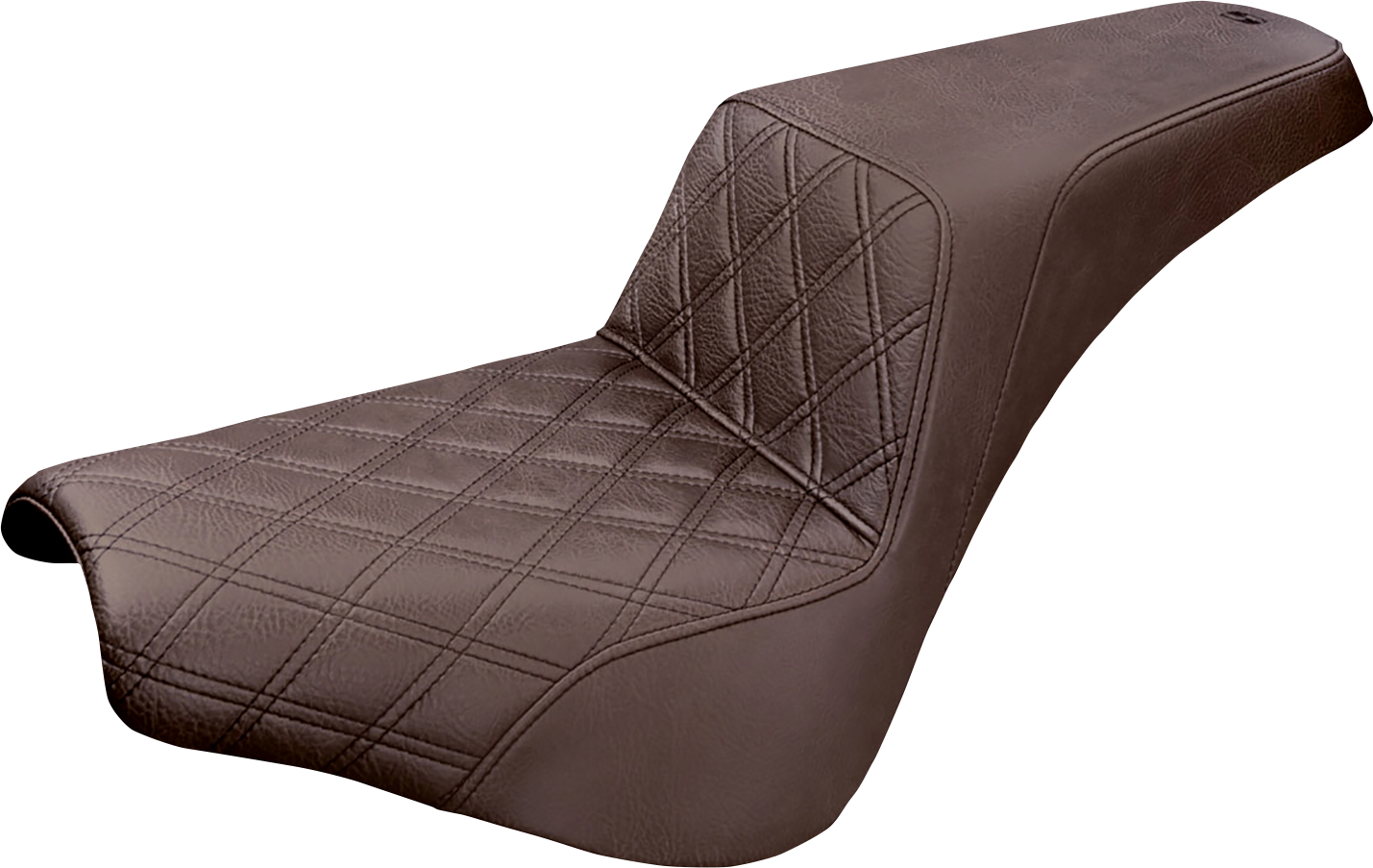 Brown SADDLEMEN Step-Up front seat with lattice stitch for Harley Softail Street Bob FXBB 2018-2020, by Bill's Exhausts.
