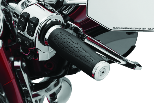 Kuryakyn Hex Grips Throttle-By-Wire Chrome handlebar grips for powersports motorcycles, offering ergonomic comfort and precise control