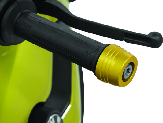 Kuryakyn Lodestar Handlebar Slider Gold for BMW R1200GS motorcycle, close-up view of the gold handlebar slider part.