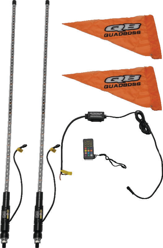 QuadBoss 4ft clear dual LED whip with Bluetooth control, featuring bright LED lights and wireless connectivity for off-road vehicles.