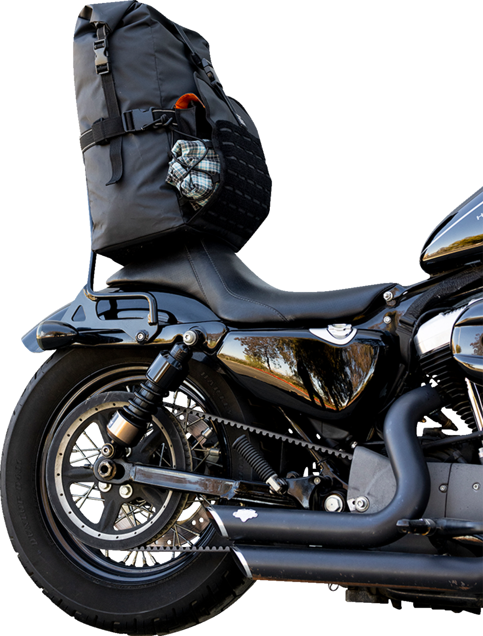 Black BILTWELL EXFIL-60 Dry Bag Gen 2 from Bill's Exhausts, shown with adjustable straps and waterproof design for outdoor use.