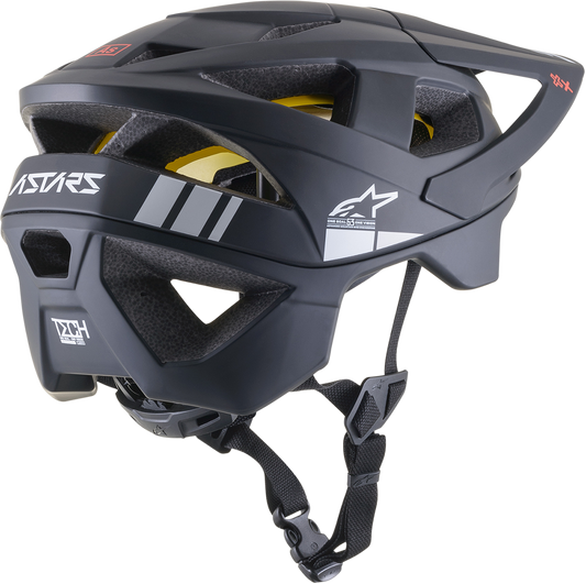 Alpinestars Vector Tech bicycle helmet in black and light gray matte with MIPS® protection, large size, shown from side view.