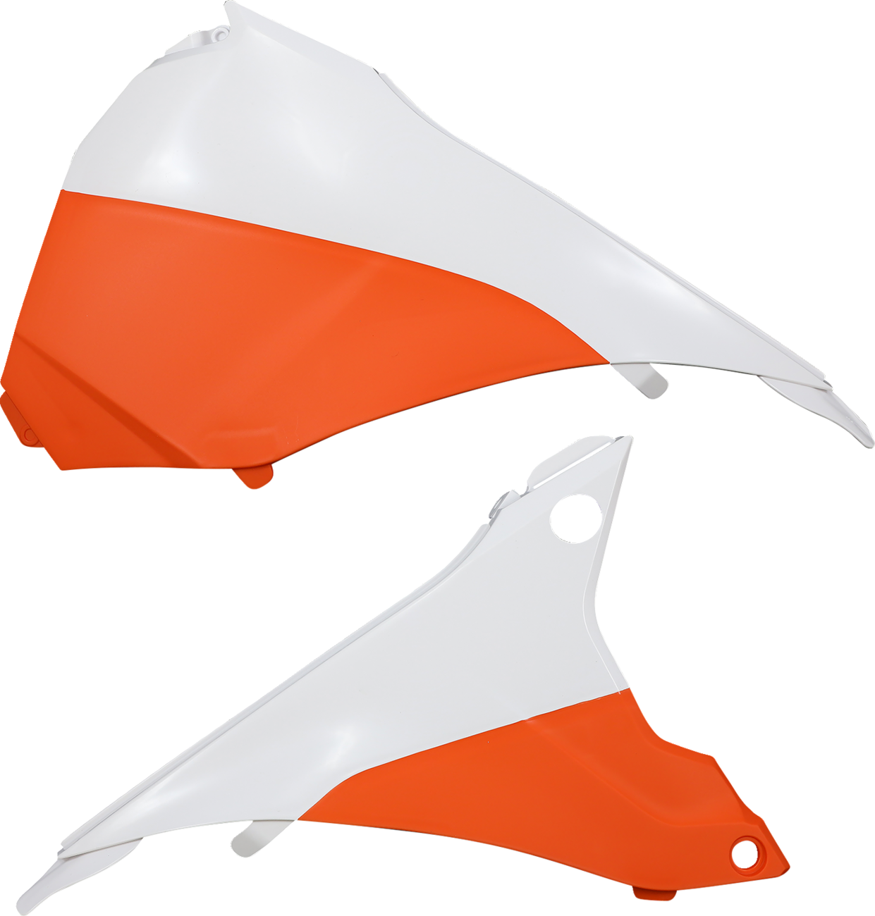 Acerbis airbox cover in white and orange, designed for motorcycle body protection, featuring the Acerbis logo and sleek finish.