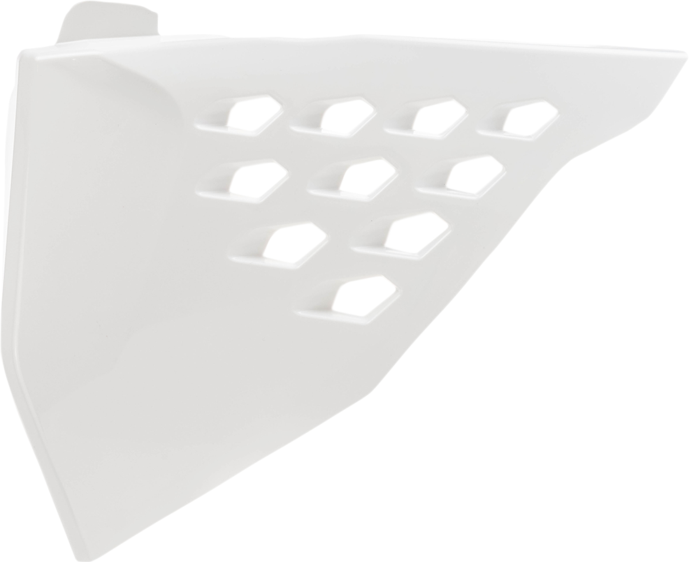 White Acerbis Airbox Cover with vents, designed for motorcycle air intake protection and airflow enhancement.