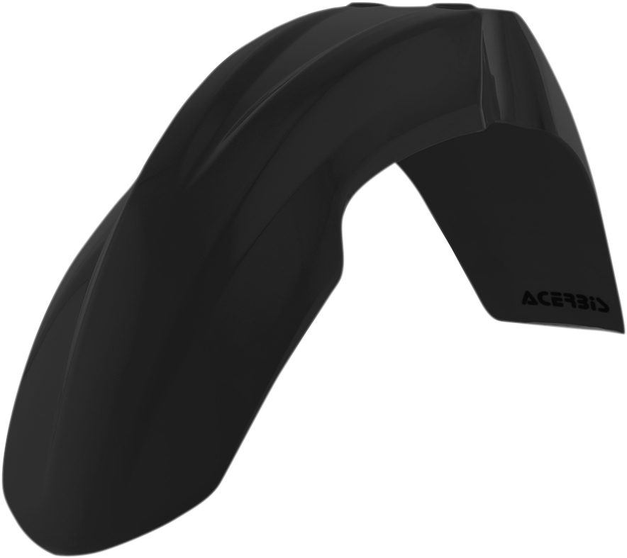 Acerbis black front fender motorcycle body part, designed for off-road or dirt bikes, shown in a close-up image.