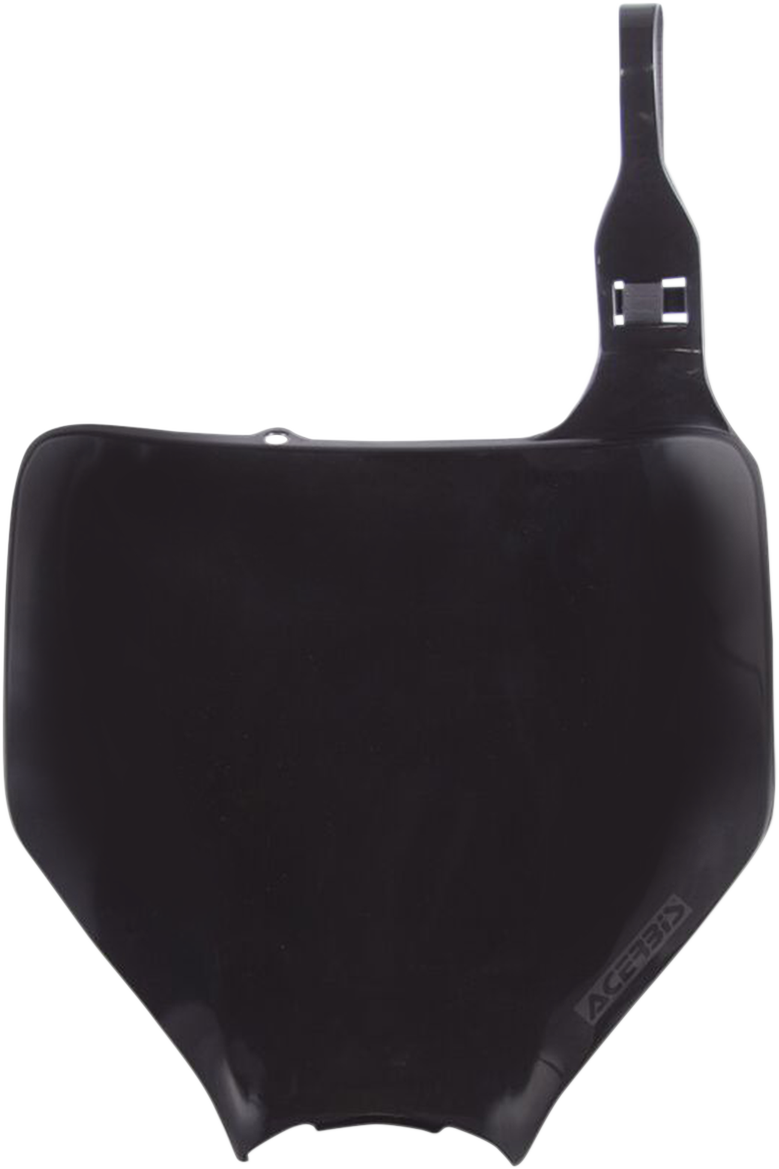 Acerbis black front number plate for motorcycle, mounted on bike body, with sleek black finish and product code 2042310001