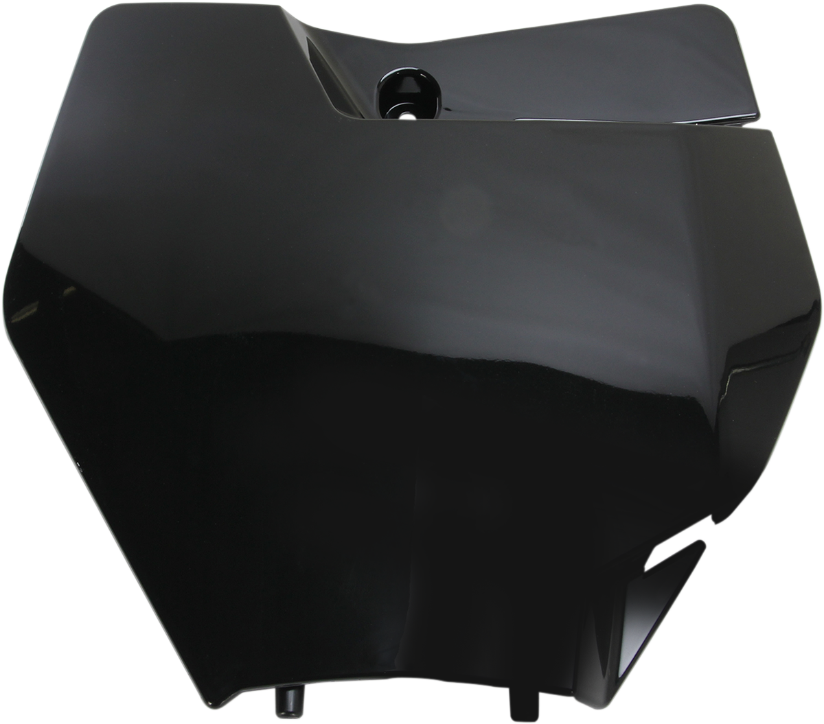 Black Acerbis front number plate mounted on a motorcycle body, designed for durability and clear number display.