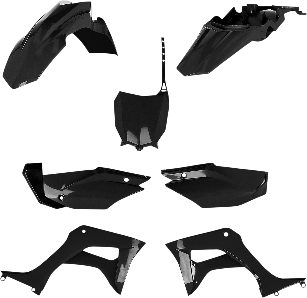 Acerbis full replacement body kit in black for motorcycle, designed for durability and a sleek appearance.