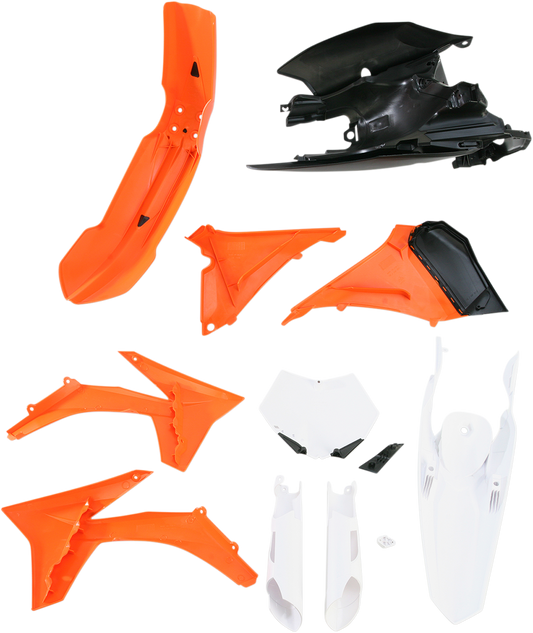 Acerbis full replacement body kit for KTM 250, in orange, black, and white, designed for OEM 2011 motorcycle model.