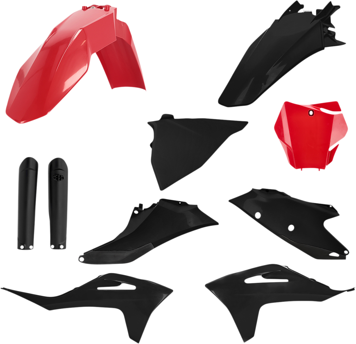 Acerbis full replacement body kit in red and black for motorcycle, featuring sleek, aerodynamic design and precise fit.
