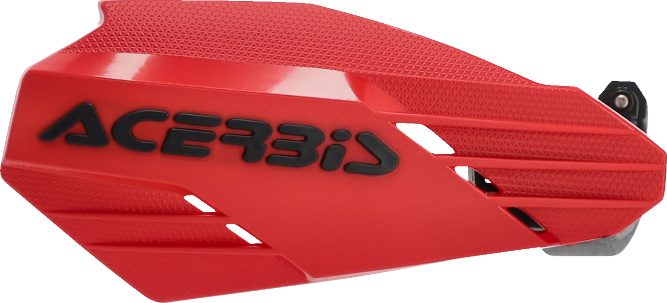 Acerbis Linear handguards in red and black mounted on a motorcycle handlebar, providing protection against debris and impact.