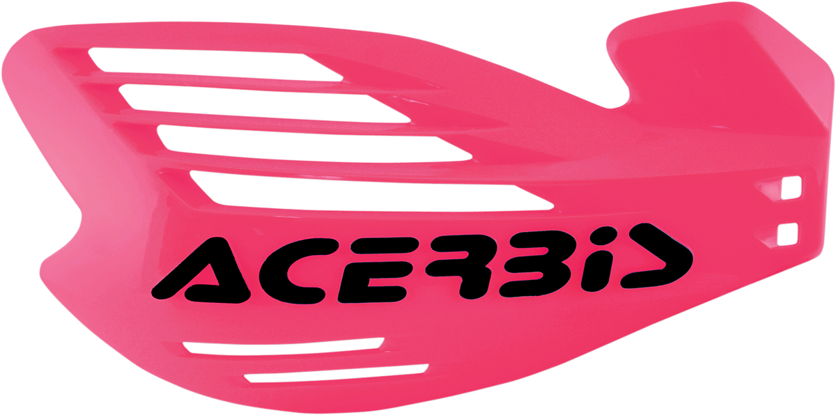 Pink Acerbis X-Force handguards mounted on a motorcycle handlebar, providing protection and style.