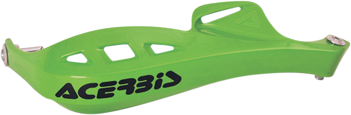 Acerbis Rally Profile handshields in green attached to motorcycle handlebars, providing protection during rally riding.