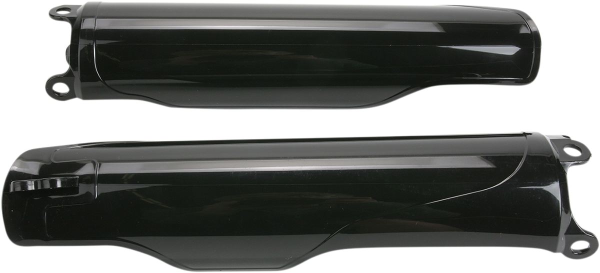 Acerbis black lower fork covers for motorcycle, shown in a close-up image with detailed view of the body and branding.