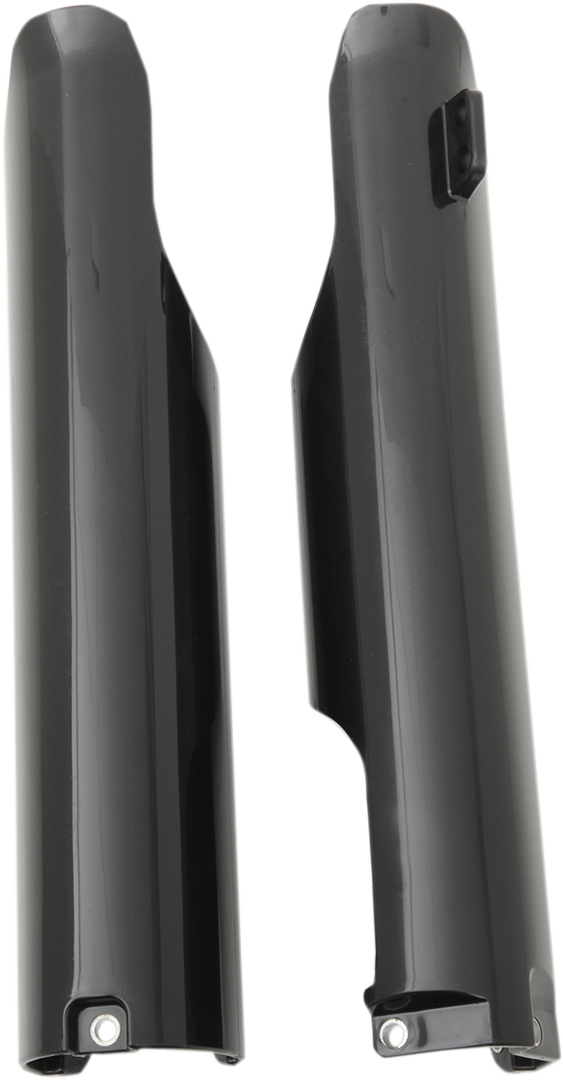 Acerbis black lower fork covers for motorcycles, showing sleek black body protection with product code 2113760001.