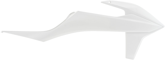Acerbis OEM white radiator shroud for motorcycle, designed for body protection and style, with vent openings visible.