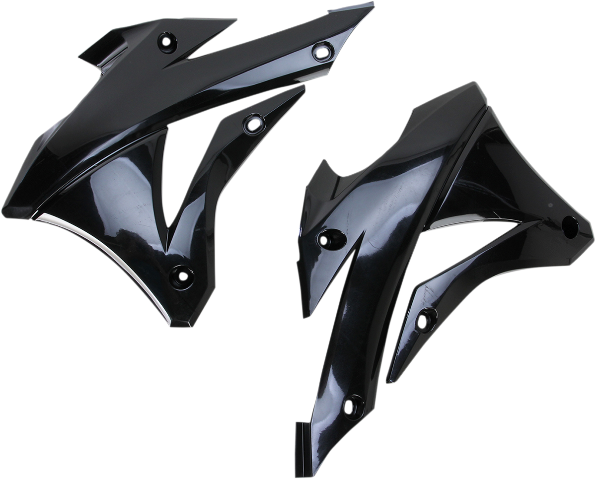 Black Acerbis radiator shrouds for motorcycle body protection, designed for durability and fitment.